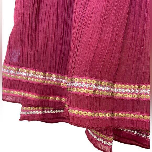 Free People Burgundy Skater Skirt With Sequin Trim Size Large - Picture 2 of 8